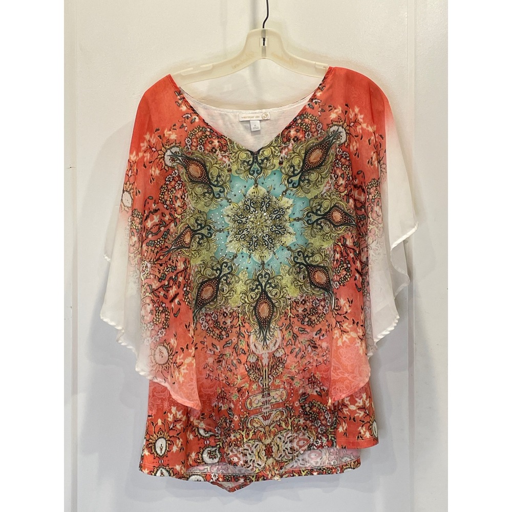 Boho Fairycore Whimsical Top Flowy Asymmetrical Hem Embellished Tunic Size XL